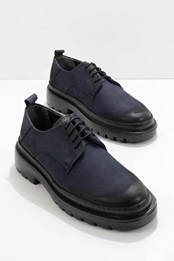 Bambi Ανδρικά παπούτσια Oxford από γνήσιο δέρμα Navy Blue Nubuck E01798101801