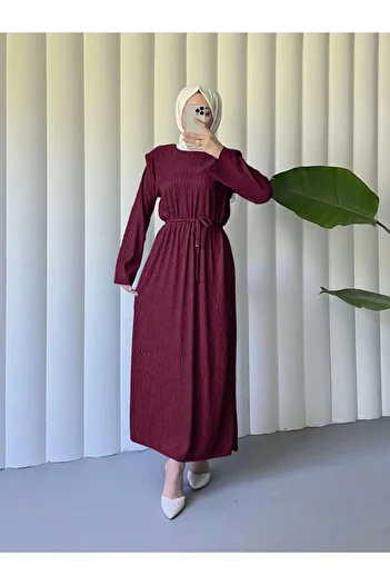 Modamorfo Padded Shoulder Lace up Wrap Dress - Burgundy