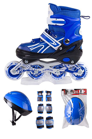 Excalibur White Adjustable Training Skates + Helmet + Knee Pad Set Fitness Skates Single Row 4