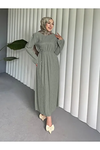 Modamorfo Padded Shoulder Lace up Wrap Dress -Çağla Y.