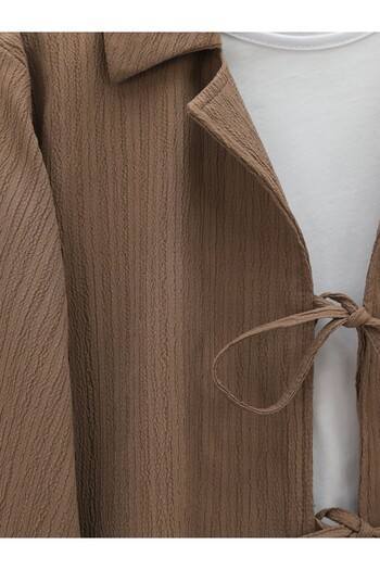Modamorfo Crinkle Suit with Tie Front Skirt - Brown