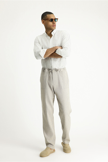 Abdullah Kiğılı Linen Classic Trousers - Elastic Waist and String Design