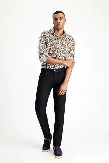 Kiğılı Long Sleeve Oversize Printed Linen Blended Cotton Shirt