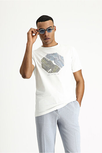 Kiğılı Βαμβακερό μπλουζάκι με στάμπα - Crew Neck, Regular Fit