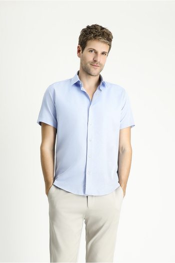 Kiğılı Κοντό μανίκι Slim Fit Slim Fit με σχέδιο βαμβακερό πουκάμισο Easy-Iron