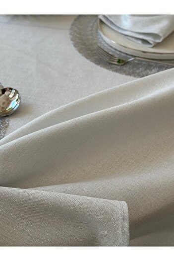 Decamor home Linen Textured Silver Glitter Oval Tablecloth