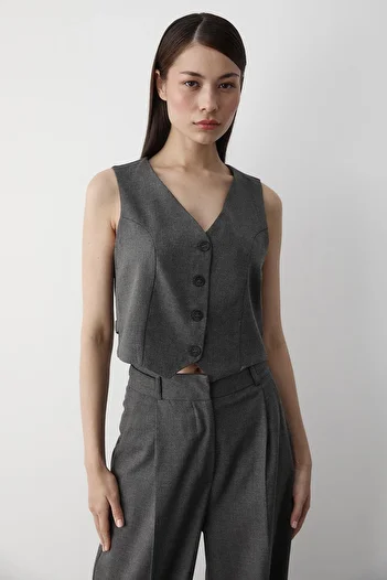 Laluvia Anthracite Linda Vest Pantolono Set - 8479