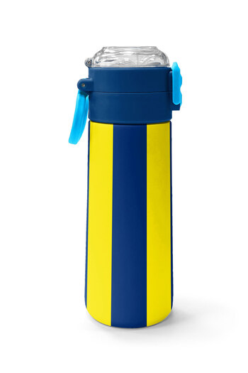 Coral High Kids Yellow Navy Blue Barred Straw and Direct Drinking Steel Thermos 500 ml 31791