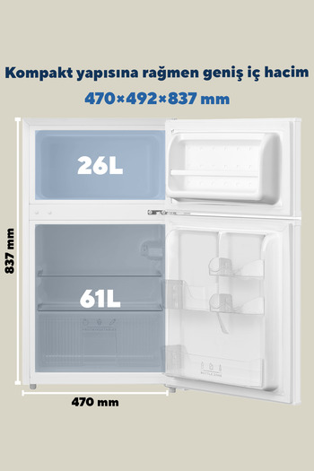 KUMTEL 87L MİNİ BUZDOLABI BEYAZ HTMF-90EW