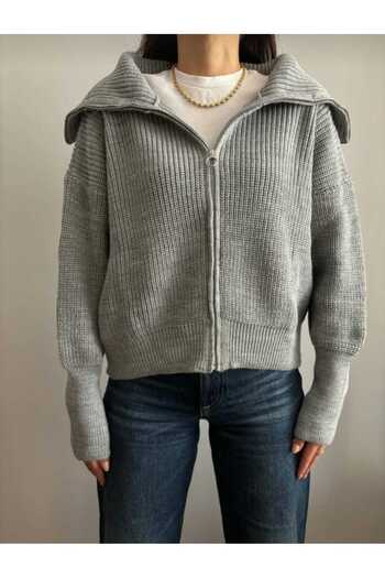 moda nistan Devri̇k Collar Zippered Knitwear Cardigan