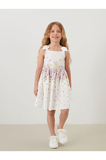 LC Waikiki Lcw Kids White Square Neck Floral Satin Girl Dress S5Gh10Z1Nvy25