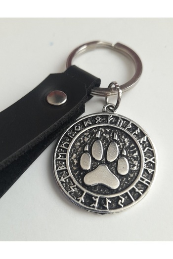 AB Takı Bear Paw Symbol Fashion Black Real Leather Keychain