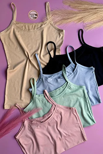 VicTroy Elytra Model |   5-Piece Skin, Blue, Pink, Black and Green Color Extra Piping Rope Strap Tank-Blouse