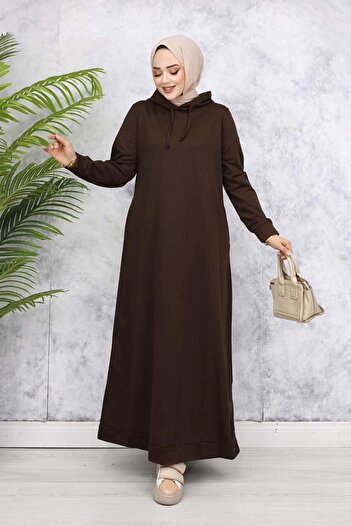 TRENDTESETTÜR Women's Brown Hooded Dress t 2405