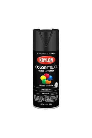 Generic طلاء بخاخ وطبقة أساس KRYLON Colormaxx للاستخدام الداخلي والخارجي، أسود ساتان، 12 أونصة K05557007