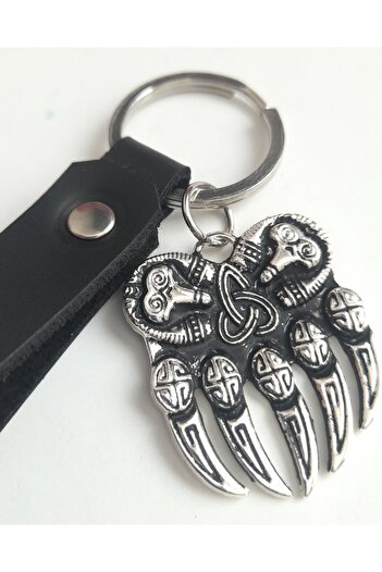 AB Takı Bear Claw Premium Symbol Fashion Black Real Leather Keychain