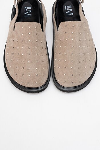 LuviShoes NAŠE béžové dámské sandály z pravé kůže semišové s uzavřenou špičkou