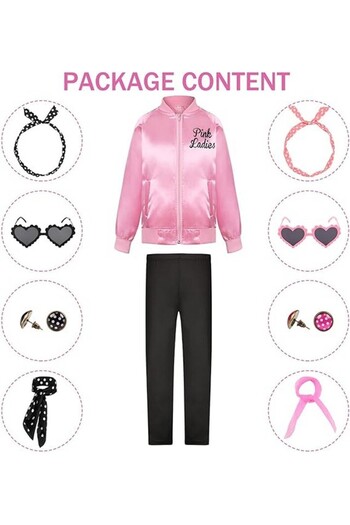 Miulruma Pink Lady costume from the 50s for girls with accessories, 7-8 years old, Miulruma