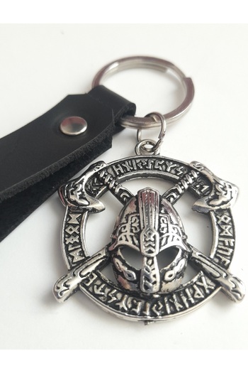 AB Takı Sparta Warrior Symbol Fashion Black Real Leather Keychain