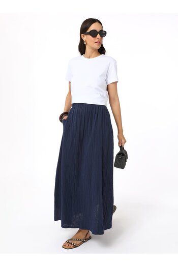 Benin Cotton Muslin Skirt - Navy Blue - Benin