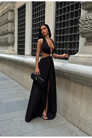 Friday Mood Women's Jewelry Detailed Slit Maxi Dress