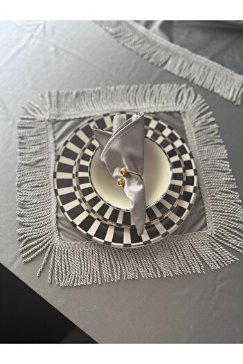 AYDINDOKUMA Emerald Fabric American Service Supla Presentation Fabric Tassel Napkin Tassel Fringed Gray Silver 1Pc