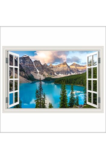 media Photo wallpaper self-adhesive Window Moraine Lake, Canada, mountains, 180 x 120 cm