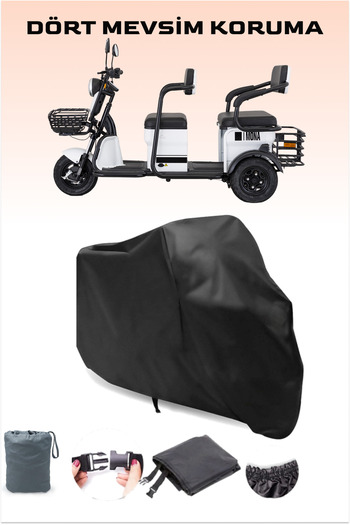 Breen Black Double Seat, 3 Seater, 3 Wheels, Electric Motorcycle Tarpaulin, Waterproof, Elastic