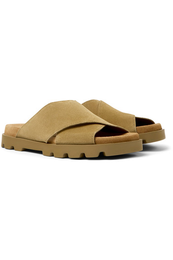 CAMPER Men's Brown Genuine Leather Open Toe Sandals with Comfortable Sole and Light Cross Straps Brutus