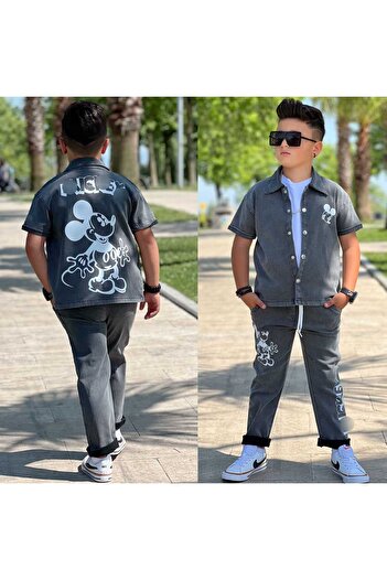 yns coolstar New Season Mcky Printed Shirt-T-Shirt and Trousers Unisex Model 3-Piece Set