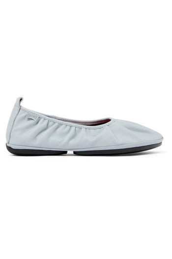 CAMPER Women's Soft Gray Genuine Leather Flats with Ruched Detail and Round Toe RightNina