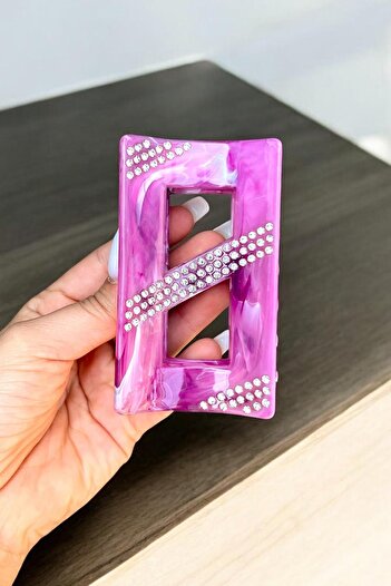 TAKIŞTIR Purple Color Marble Patterned Stone Detailed Bone Peg Buckle