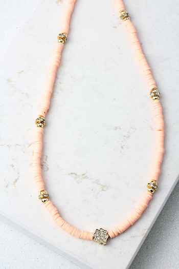 BY BARUN SİLVER Flower Pattern Pink Beaded Fimo Necklace