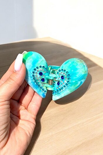 TAKIŞTIR Turquoise Color Butterfly Figured Stone Detailed Bone Peg Buckle