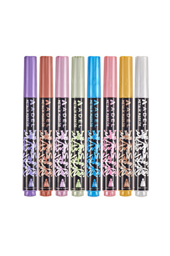 Adel Metallic Marker Set of 8, Vibrant Colors, 4.6 mm Thick Tip, Ideal for Multi-Surface Use