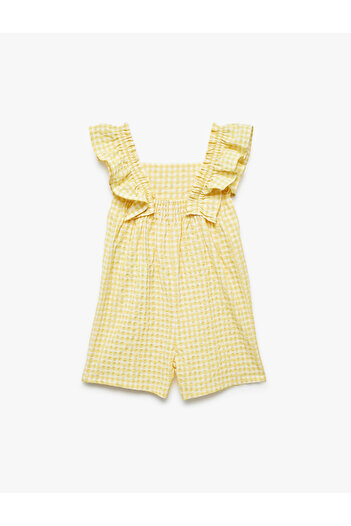 Koton Cotton Square Neck Gingham Ruffle Jumpsuit