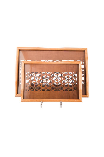 casa rosa Wooden tray set of 2 pieces , with Decorative floor and clear acrylic insulating layer