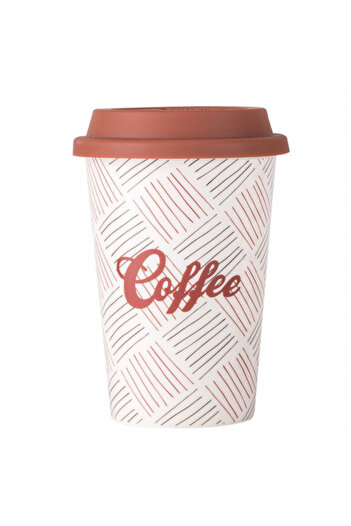 PUFO Stripes ceramic travel mug for coffee with silicone lid, 415 ml