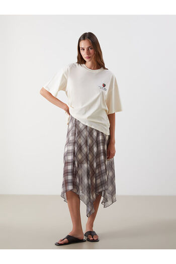 LC Waikiki Beige Plaid A-Line Skirt with Zipper at the Waist