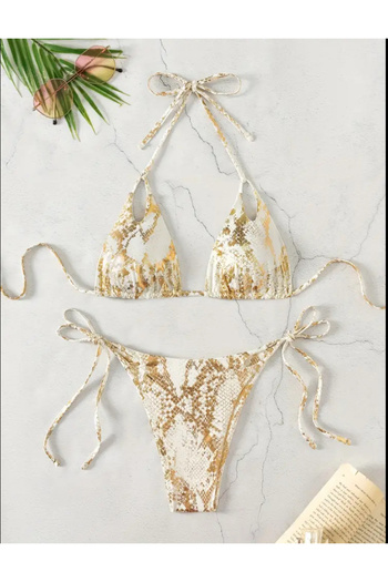 Phellos Gold Snake Print Triangle Brazilian Bikini Set - Phellosco Luxury Beach Wear
