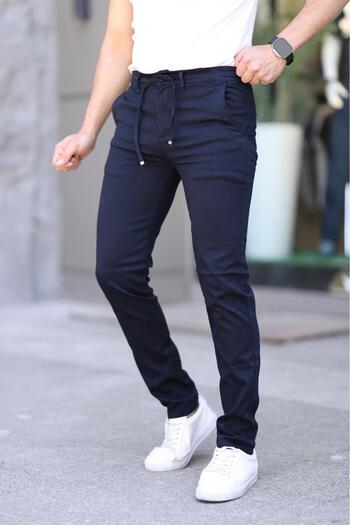 XORVİO Ανδρικό Slim Fit Stretchy Lycra Dobby Ποιοτικό λινό κορδόνι Κομψό παντελόνι Navy Blue