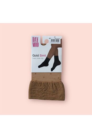 Daymod Women's Skin Color Ankle Glitter Polka Dot Socks Gold