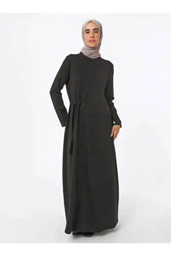 Refka Hijab Modal Dress with Tie Detail - Black - Refka