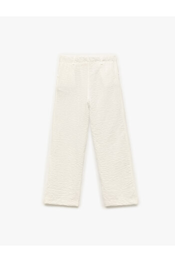 Koton Linen Look Textured Wide Leg Trousers with Pockets