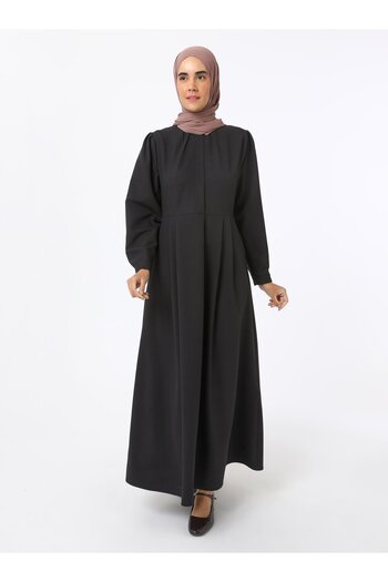 Refka Pile Detailed Crepe Fabric Hijab Dress - Black - Refka