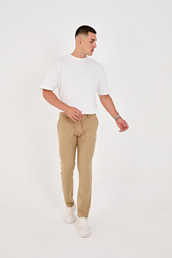 BROCARD Men's Jogger Slimfit Waist Half Elastic Mink Fabric Trousers