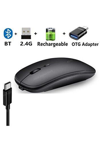 Choice Charge-Black OTG Wireless Mouse Slim Bluetooth-compatible 2.4G Computer Mice Portable Rechargeable/B