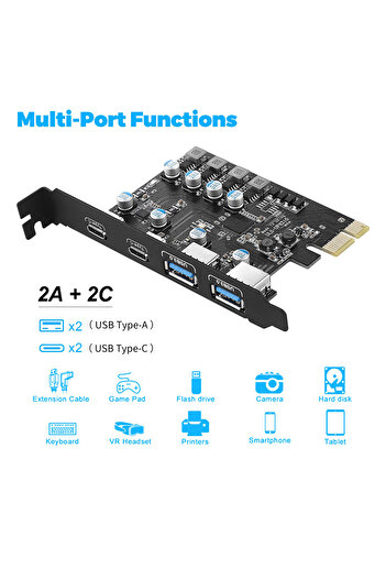 Choice1 2A 2C PCIE Card PCI Express Card 2Port USBA/ USBC 5Gbps USB3.2 Gen1 USB3.0 PCIE Card Expansion Add
