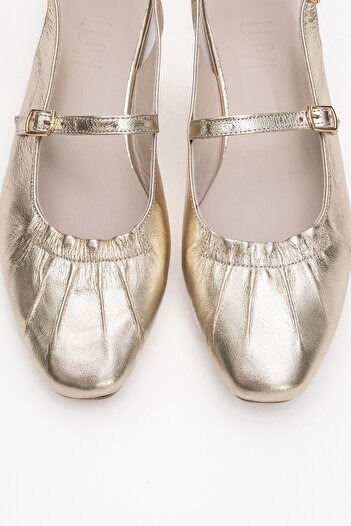 LuviShoes Britney Gold Genuine Leather Closed-Front Women's Sandals