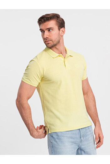 OMBRE Pánské jednobarevné polo tričko BASIC z piké úpletu - žluté V15 OM-POBS-0100 S